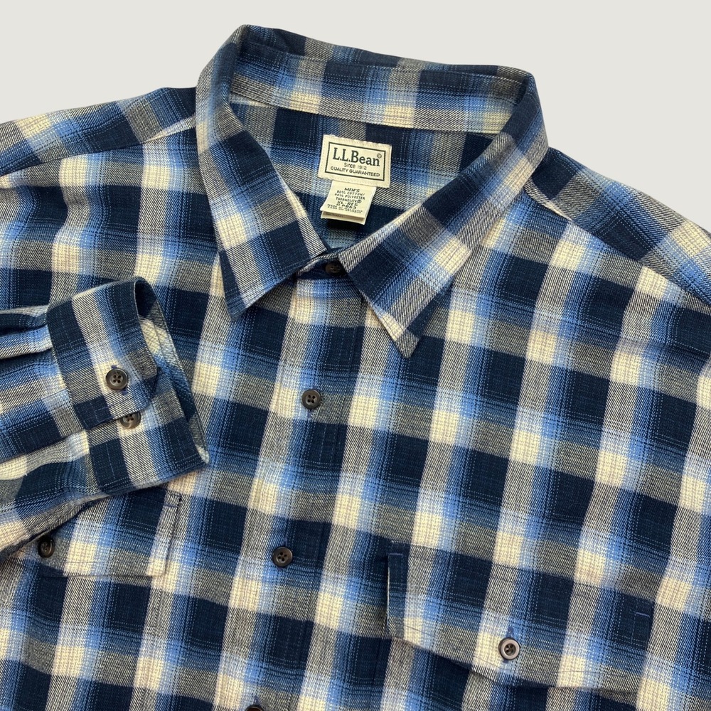 LL Bean Mens XL Flannel Shirt Blue Plaid Thermolite Button Front Long Sleeve